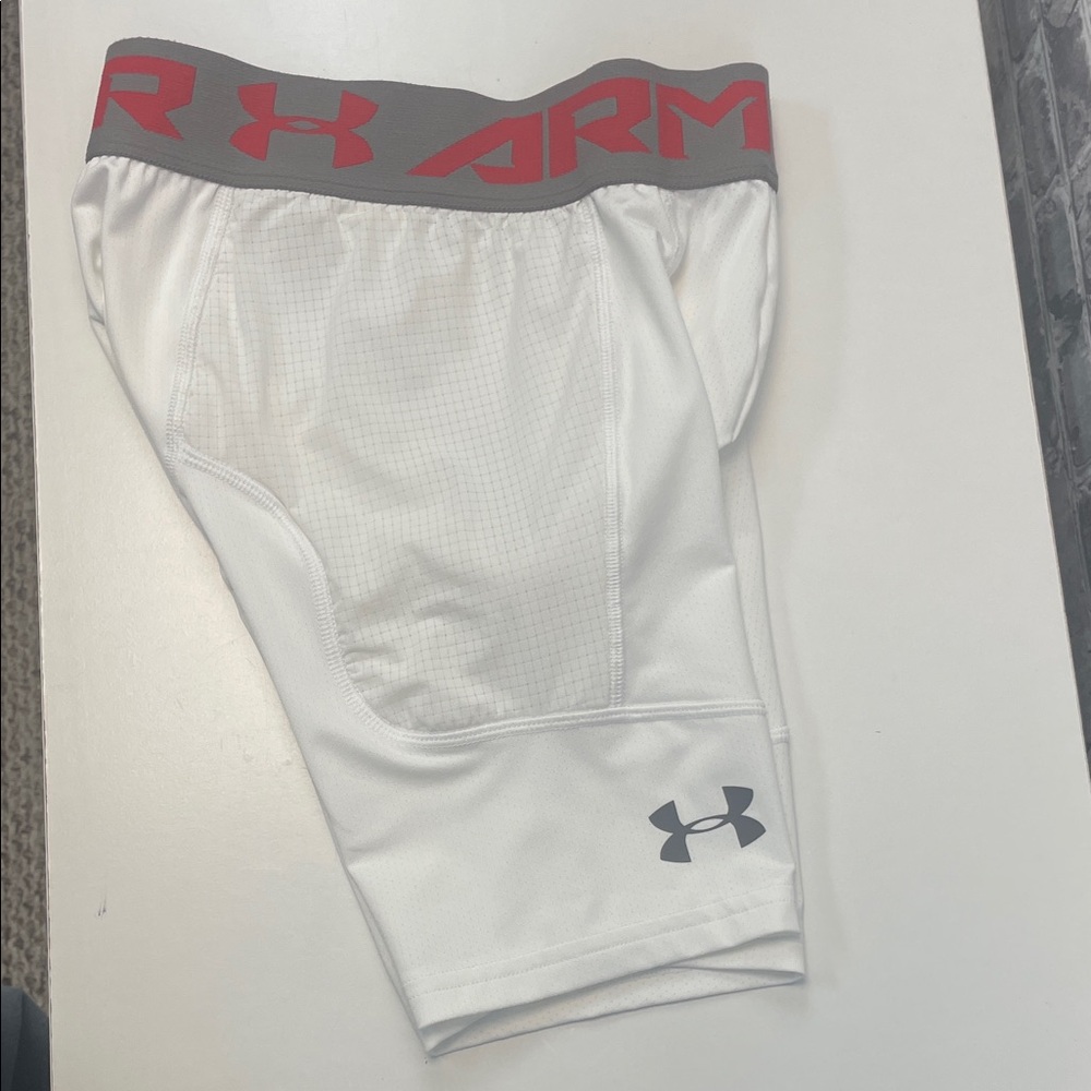 Under Armour White Shorts‎ with Red and Gray Waistband
